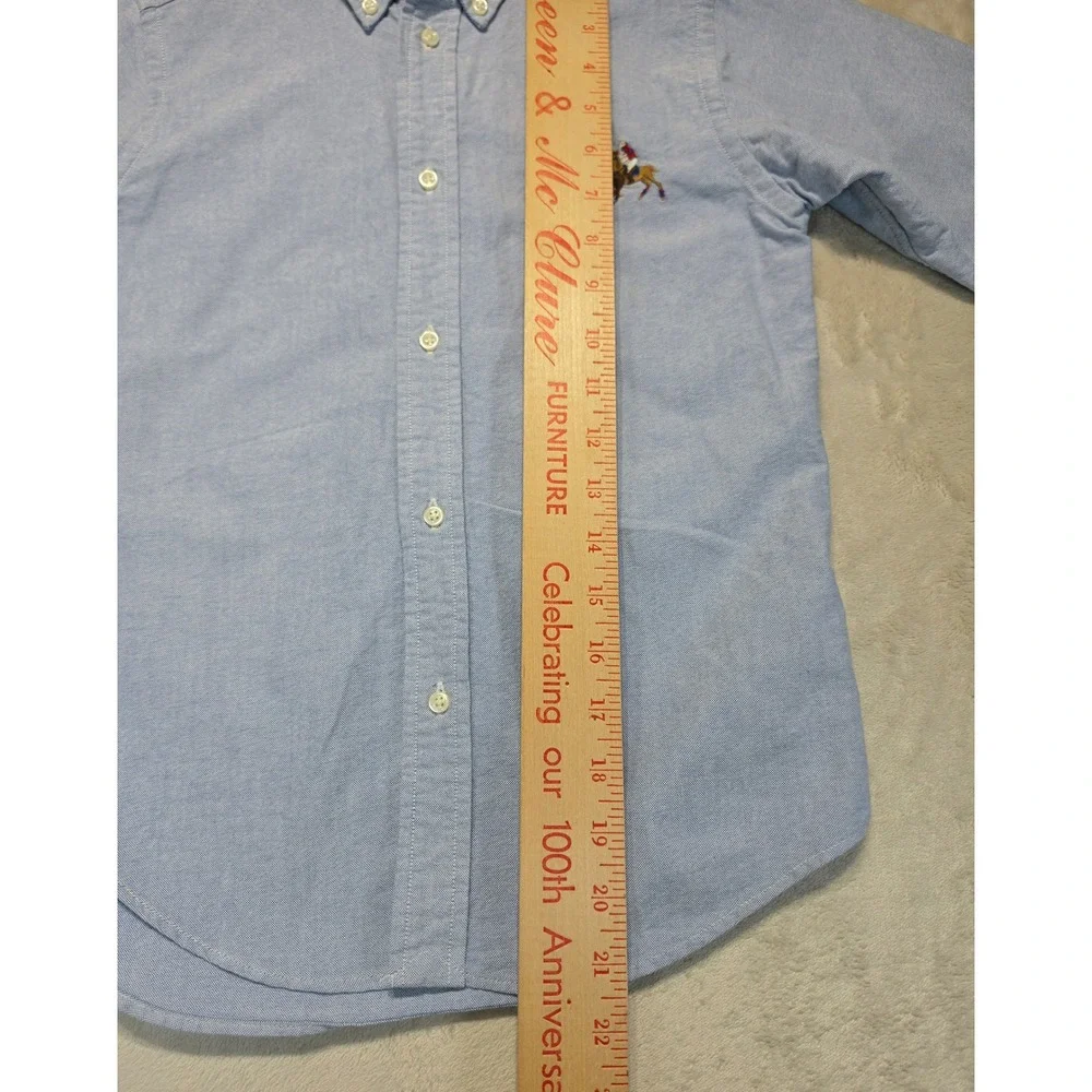 Ralph Lauren Boys Blue Oxford Shirt Multi Pony Logo Size 7 Long Sleeve Button Up